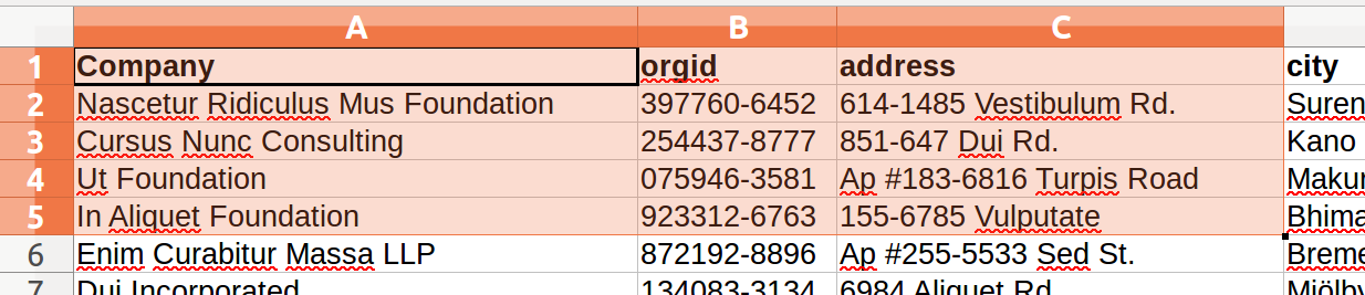 Spreadsheet selection